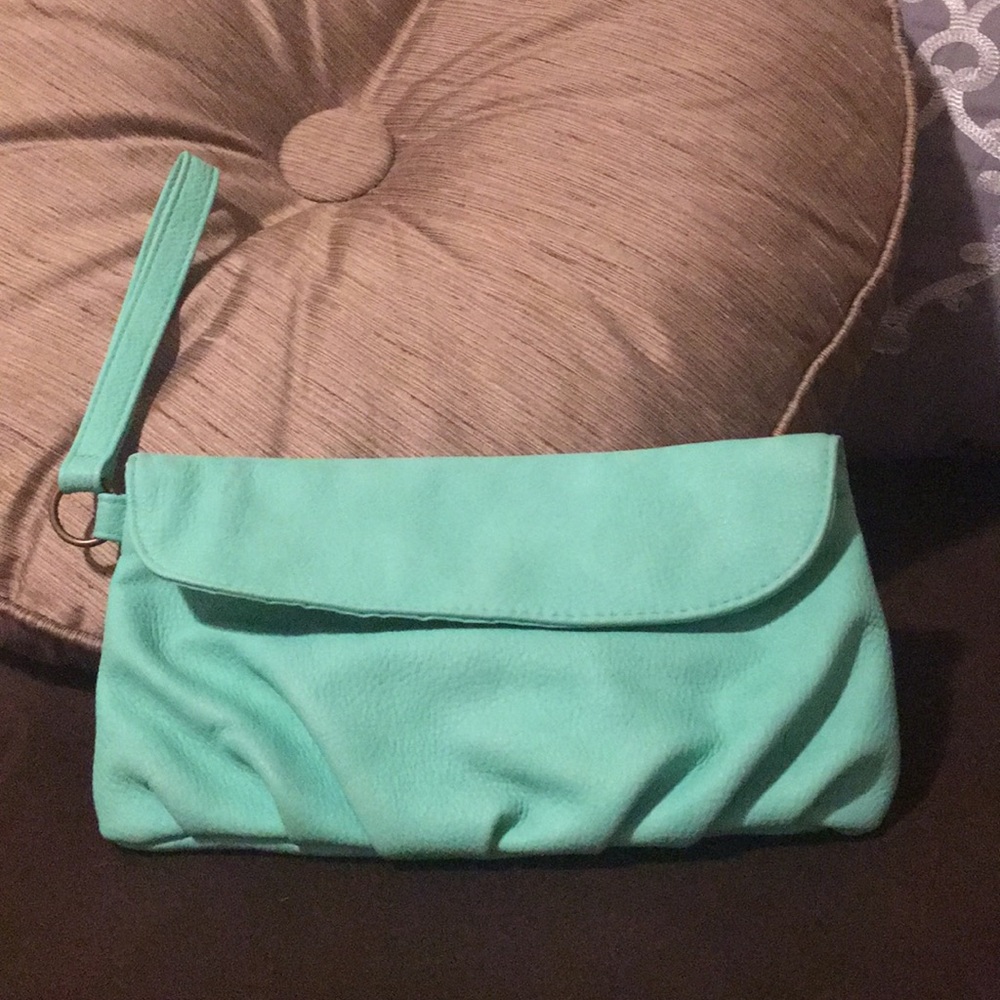 Seafoam green wristlet clutch